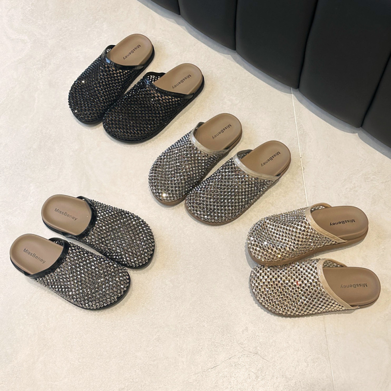 Miss hamari Ženske slip-on sandale s rhinestones, gornji dio od sintetičke kože, potplat od gume, unutrašnjost od umjetne kože, protuklizne i otporne na habanje
