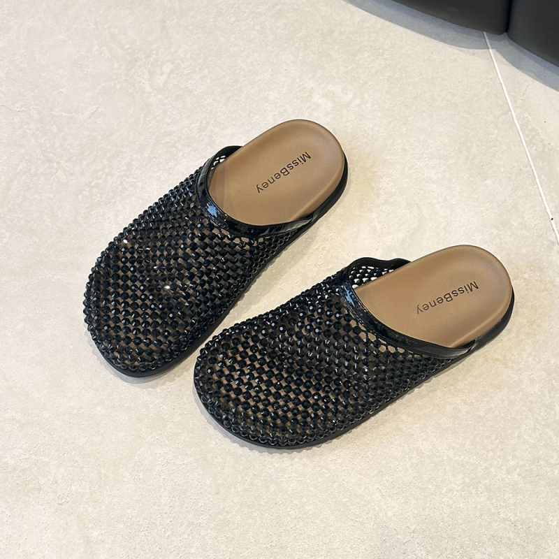 Miss hamari Ženske slip-on sandale s rhinestones, gornji dio od sintetičke kože, potplat od gume, unutrašnjost od umjetne kože, protuklizne i otporne na habanje