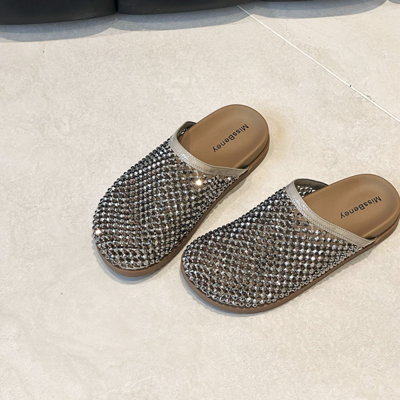 Miss hamari Ženske slip-on sandale s rhinestones, gornji dio od sintetičke kože, potplat od gume, unutrašnjost od umjetne kože, protuklizne i otporne na habanje