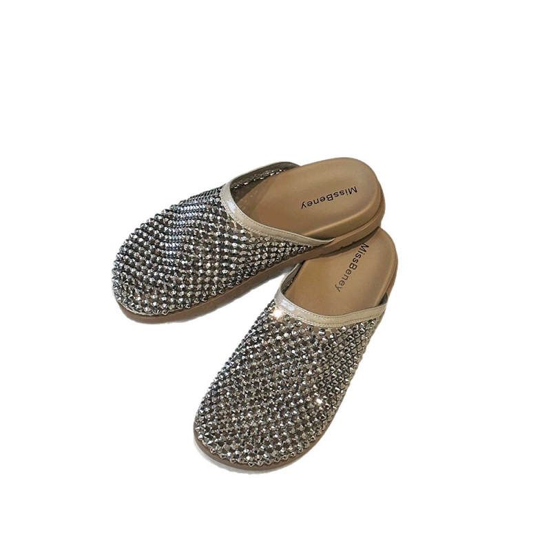 Miss hamari Ženske slip-on sandale s rhinestones, gornji dio od sintetičke kože, potplat od gume, unutrašnjost od umjetne kože, protuklizne i otporne na habanje