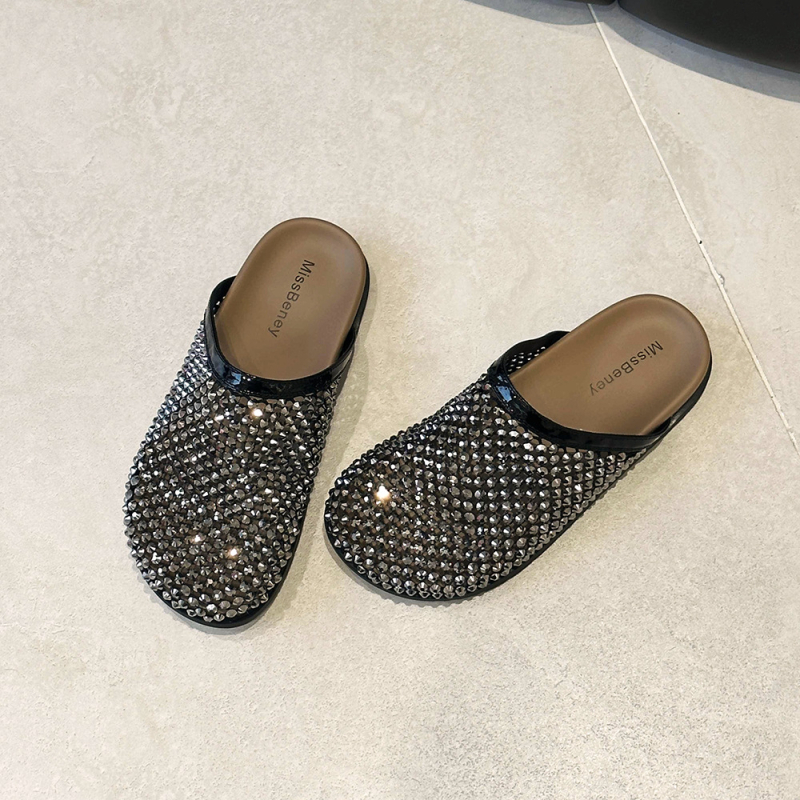 Miss hamari Ženske slip-on sandale s rhinestones, gornji dio od sintetičke kože, potplat od gume, unutrašnjost od umjetne kože, protuklizne i otporne na habanje