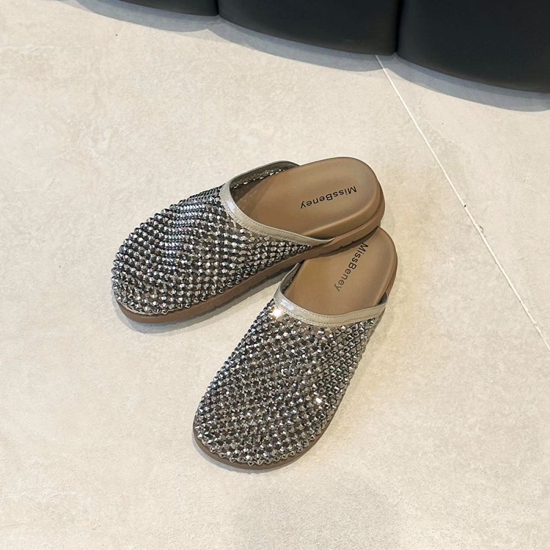 Miss hamari Ženske slip-on sandale s rhinestones, gornji dio od sintetičke kože, potplat od gume, unutrašnjost od umjetne kože, protuklizne i otporne na habanje
