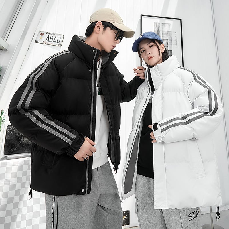 Мъжко зимно яке с памучен пълнеж, свободна кройка, стояща яка, цип, дебел пълнеж, джобове отстрани