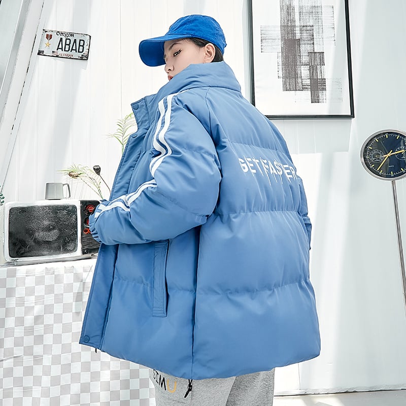 Мъжко зимно яке с памучен пълнеж, свободна кройка, стояща яка, цип, дебел пълнеж, джобове отстрани