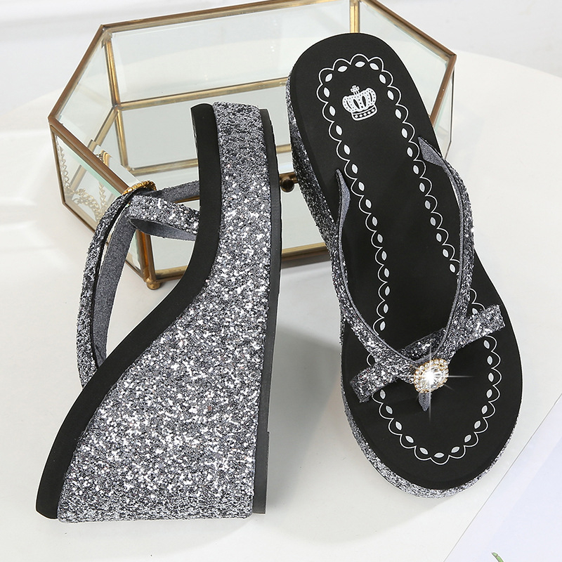Ženske sandale s klinom i visokim petama te Sequined rhinestones, gornji dio Ultrafilm koža, potplat Beef Tendon, prozračne, lagane, protuklizne
