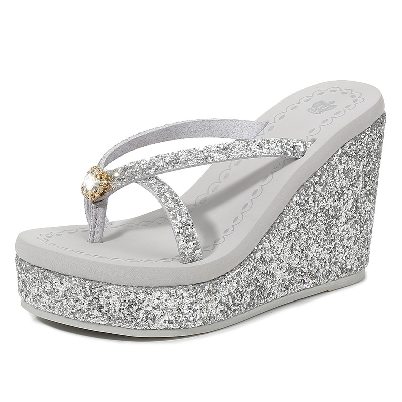 Ženske sandale s klinom i visokim petama te Sequined rhinestones, gornji dio Ultrafilm koža, potplat Beef Tendon, prozračne, lagane, protuklizne