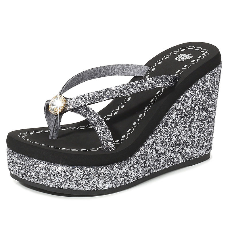 Ženske sandale s klinom i visokim petama te Sequined rhinestones, gornji dio Ultrafilm koža, potplat Beef Tendon, prozračne, lagane, protuklizne
