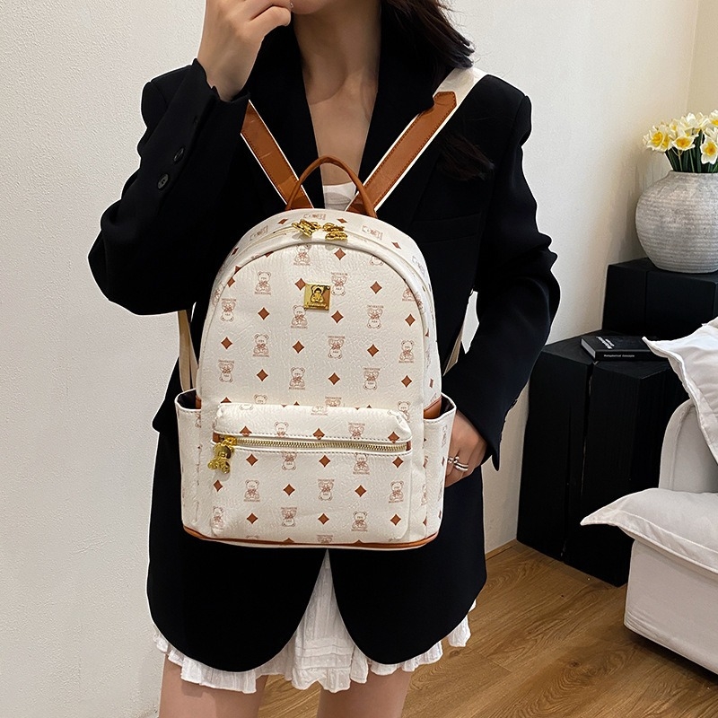 Ruksak - korejskog stila, velika kapaciteta, PU materijal, zatvarač, unutarnji skriveni džep i džep za telefon, prozračan, vodootporan