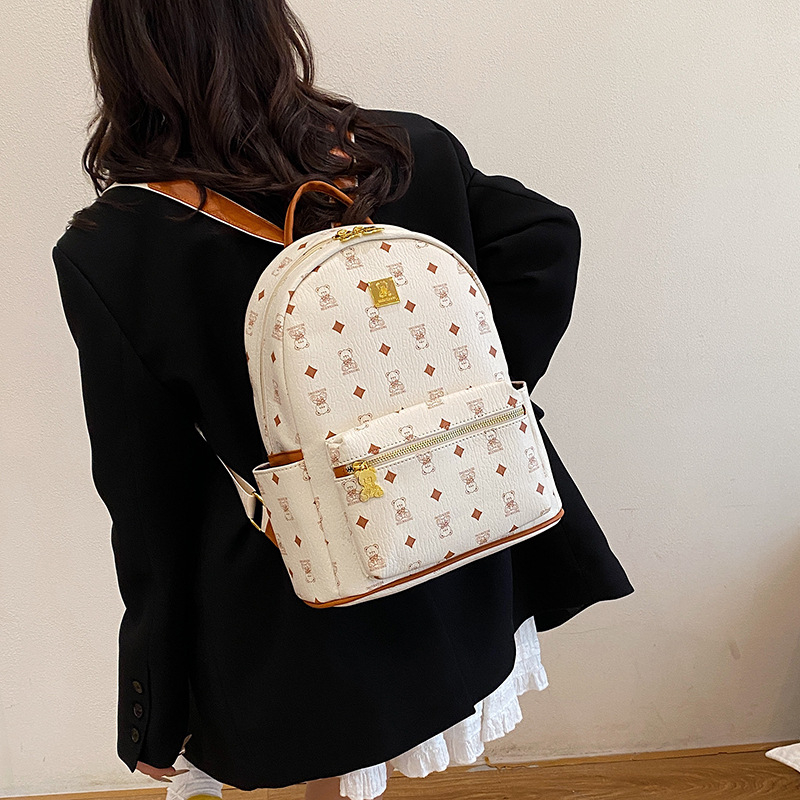 Ruksak - korejskog stila, velika kapaciteta, PU materijal, zatvarač, unutarnji skriveni džep i džep za telefon, prozračan, vodootporan