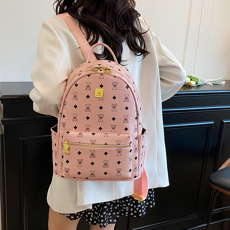 Ruksak - korejskog stila, velika kapaciteta, PU materijal, zatvarač, unutarnji skriveni džep i džep za telefon, prozračan, vodootporan