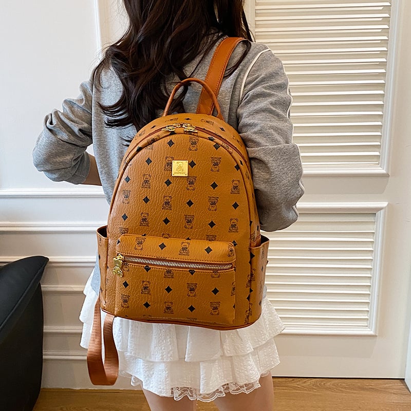 Ruksak - korejskog stila, velika kapaciteta, PU materijal, zatvarač, unutarnji skriveni džep i džep za telefon, prozračan, vodootporan