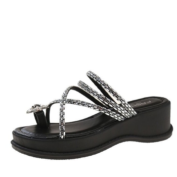 Ženske sandale s kristalima i debelom platformom, okrugli vrh, PU gornji dio, PU podstava, PU đon, proljeće 2025