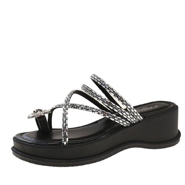 Ženske sandale s kristalima i debelom platformom, okrugli vrh, PU gornji dio, PU podstava, PU đon, proljeće 2025