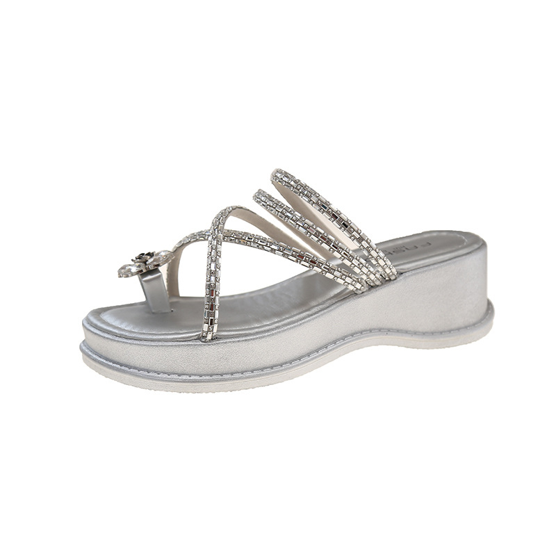 Ženske sandale s kristalima i debelom platformom, okrugli vrh, PU gornji dio, PU podstava, PU đon, proljeće 2025