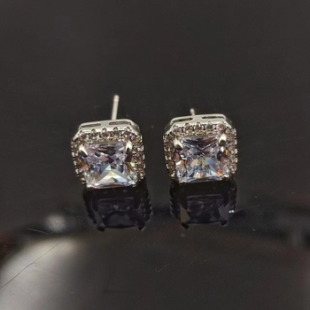 Ženski naušnici – geometrijski kvadratni stud naušnici sa cirkonom, bakar, Kangzhina Jewelry
