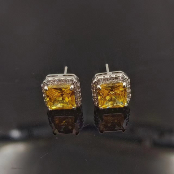 Ženski naušnici – geometrijski kvadratni stud naušnici sa cirkonom, bakar, Kangzhina Jewelry