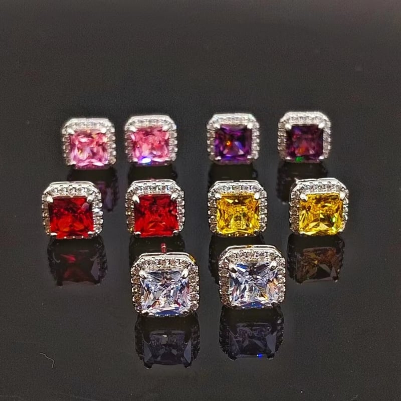 Ženski naušnici – geometrijski kvadratni stud naušnici sa cirkonom, bakar, Kangzhina Jewelry