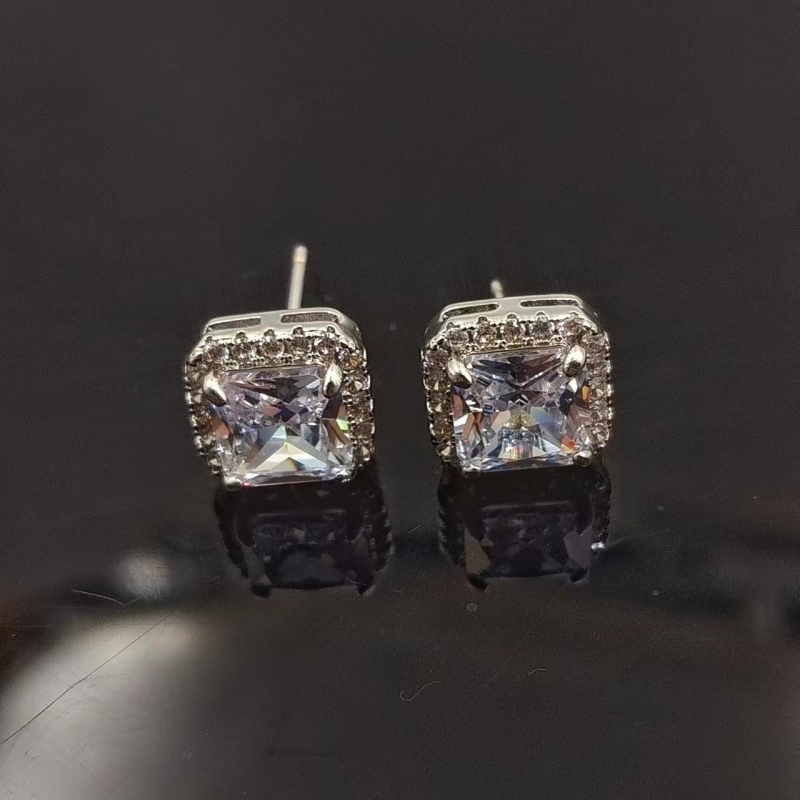Ženski naušnici – geometrijski kvadratni stud naušnici sa cirkonom, bakar, Kangzhina Jewelry