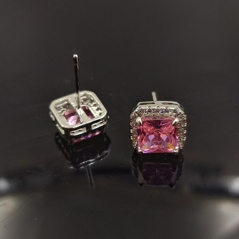 Ženski naušnici – geometrijski kvadratni stud naušnici sa cirkonom, bakar, Kangzhina Jewelry