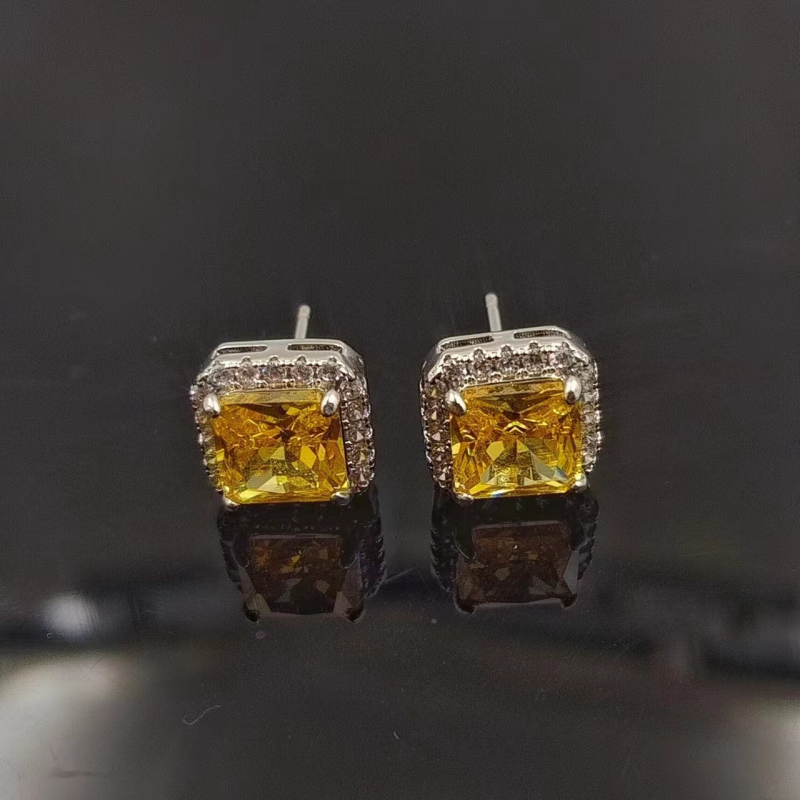 Ženski naušnici – geometrijski kvadratni stud naušnici sa cirkonom, bakar, Kangzhina Jewelry