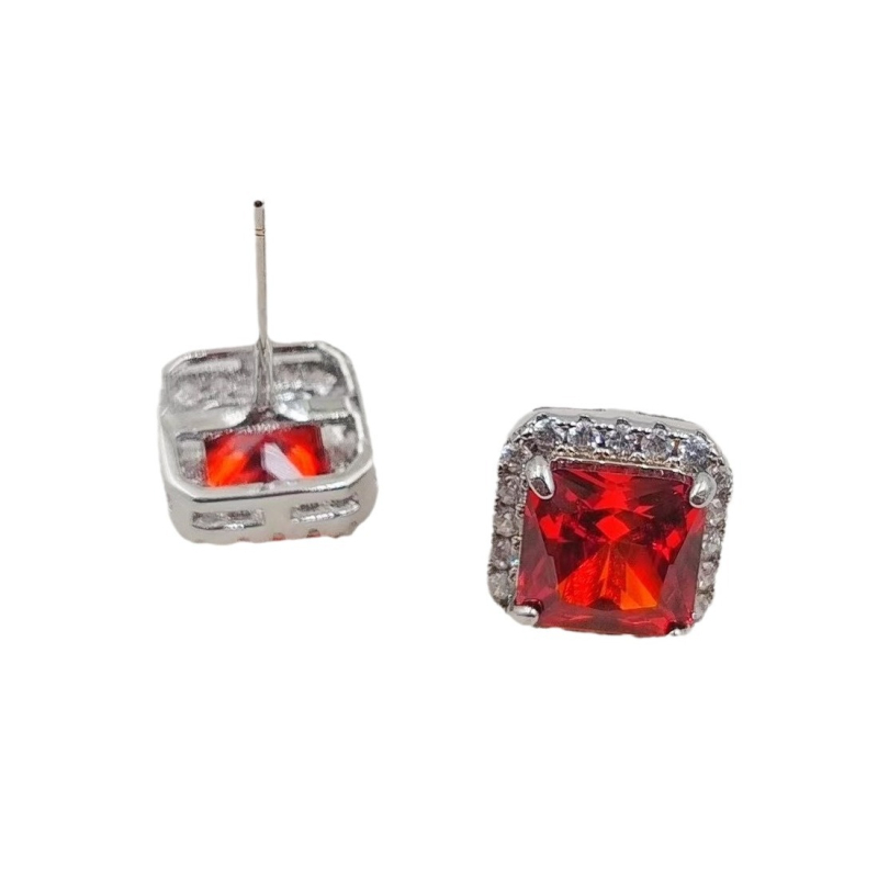 Ženski naušnici – geometrijski kvadratni stud naušnici sa cirkonom, bakar, Kangzhina Jewelry