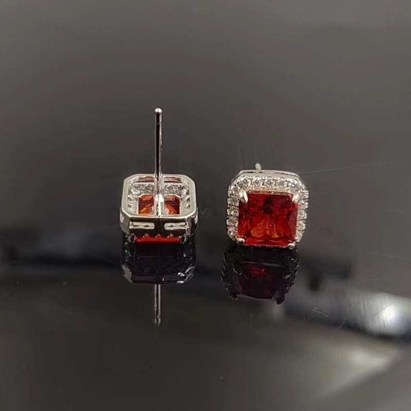 Ženski naušnici – geometrijski kvadratni stud naušnici sa cirkonom, bakar, Kangzhina Jewelry