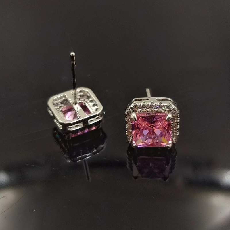 Ženski naušnici – geometrijski kvadratni stud naušnici sa cirkonom, bakar, Kangzhina Jewelry