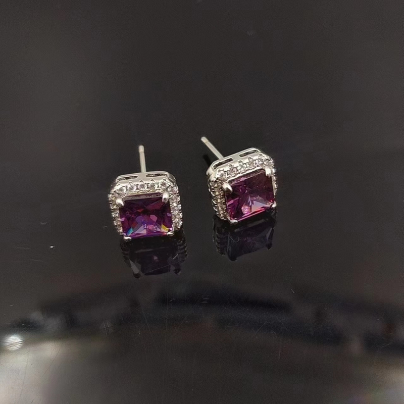 Ženski naušnici – geometrijski kvadratni stud naušnici sa cirkonom, bakar, Kangzhina Jewelry