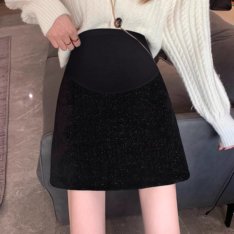 Trudnička suknja marki QYQY od chenille tkanine sa spandex (<30%), dužina tri četvrtine, slobodan kroj, proljeće 2023.