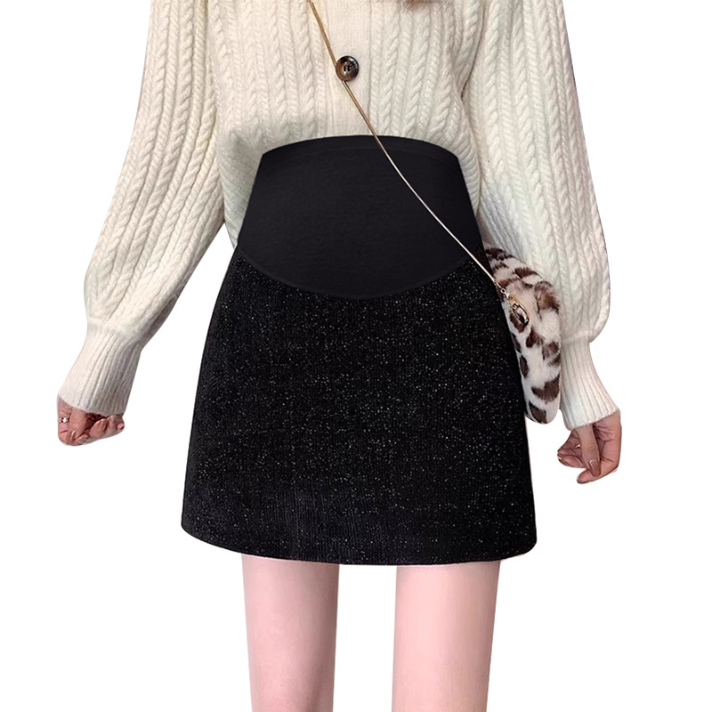 Trudnička suknja marki QYQY od chenille tkanine sa spandex (<30%), dužina tri četvrtine, slobodan kroj, proljeće 2023.