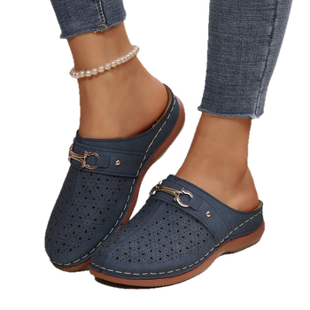 Ženske PU papuče s okruglim vrhom, klinastim petom, debelim đonom, PU gornji dio