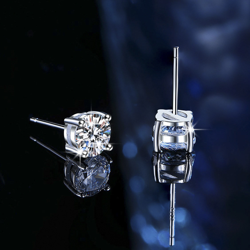 Zuowei Moissanite naušnice od srebra S925, geometrijski dizajn, četveroprugasto pričvršćivanje