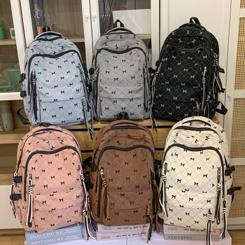 Corduroy ruksak s mašnicom, unisex, korejski stil, kapacitet 36–55 L, 13-inčni laptop