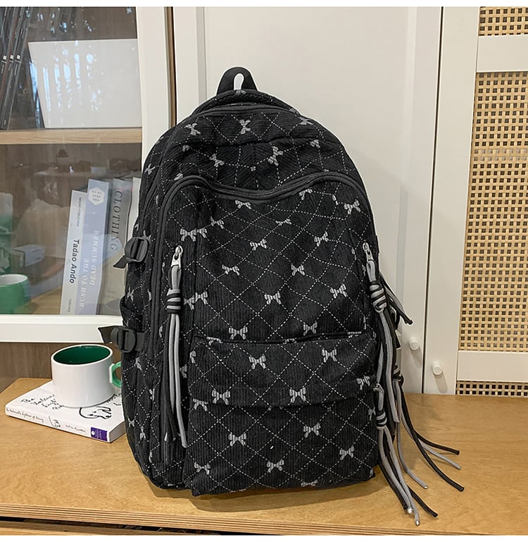 Corduroy ruksak s mašnicom, unisex, korejski stil, kapacitet 36–55 L, 13-inčni laptop