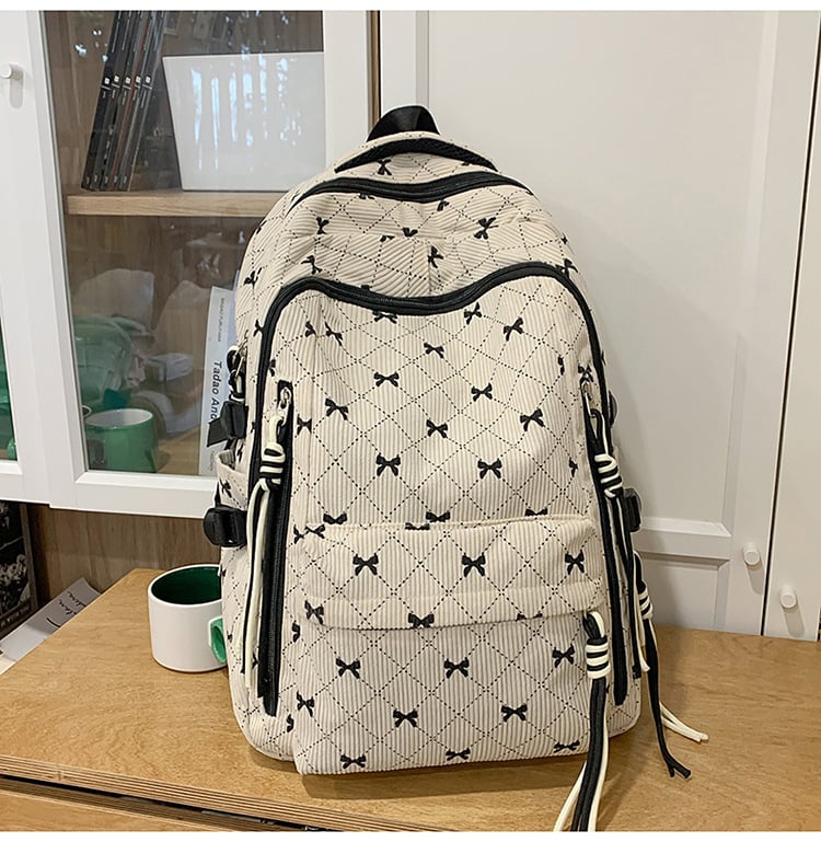 Corduroy ruksak s mašnicom, unisex, korejski stil, kapacitet 36–55 L, 13-inčni laptop