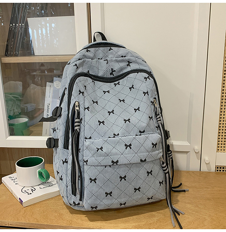 Corduroy ruksak s mašnicom, unisex, korejski stil, kapacitet 36–55 L, 13-inčni laptop