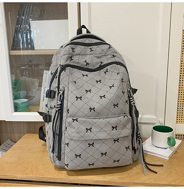 Corduroy ruksak s mašnicom, unisex, korejski stil, kapacitet 36–55 L, 13-inčni laptop