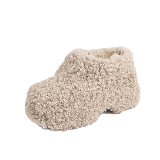 Ženske mule s pliš unutrašnjom oblogom, skriveno povećanje visine, okrugla nosnica, debeli pet, gumena potplata