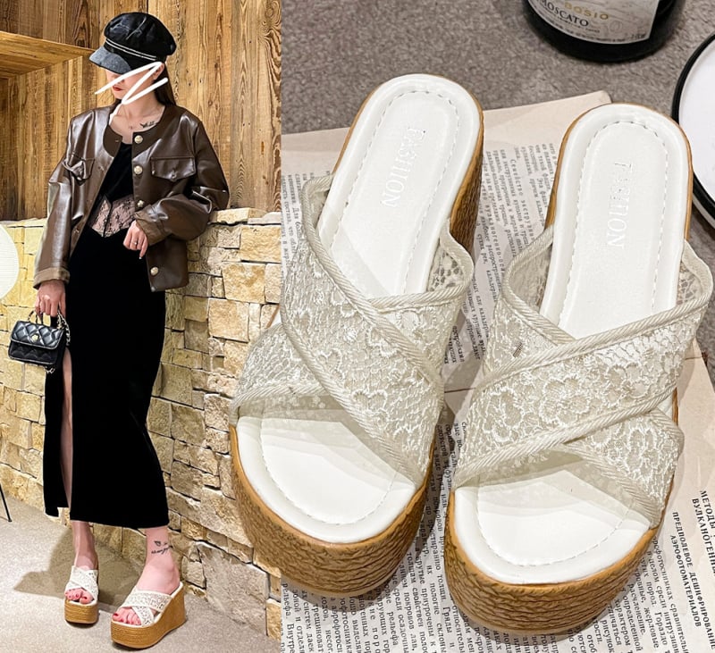 Ženske sandale s platformom i štrasom, gornji PU, podstava PU, gumena potplata, retro stil