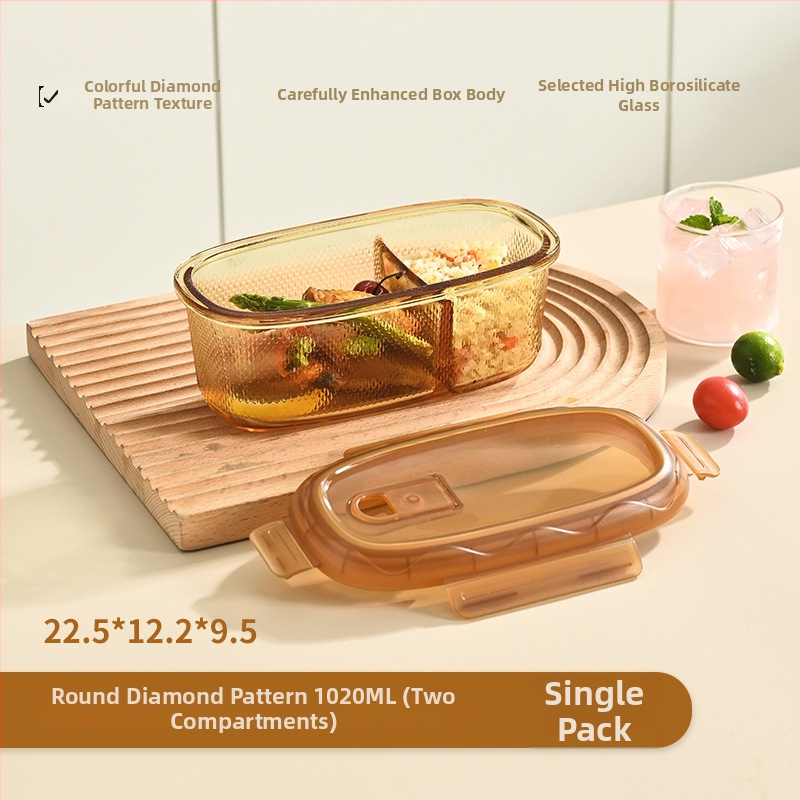 Cutie pentru prânz din sticlă borosilikat, ovală, potrivită pentru microunde, capacitate 1–2 L, etanșă pentru păstrarea prospețimii