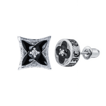 Fülbevalók S925-ös sterling ezüstből, antik zománc négylevelű virág mintával, uniszex, moissanit kövek, geometriai forma, elektroplattált felület