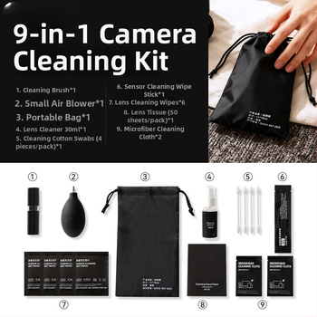 Objektív tisztító toll – kilenc az egyben kameratisztító készlet; mikroszálas fej; kompatibilis kamerák, számítógépek és telefonok; OEM feldolgozás
