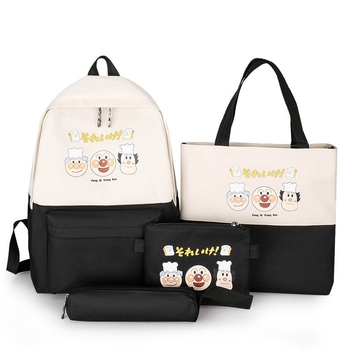 Set de patru rucsaci școlari din nylon, cu model anime, bretele cu pernă de aer, pentru elevi gimnaziu, logo personalizat