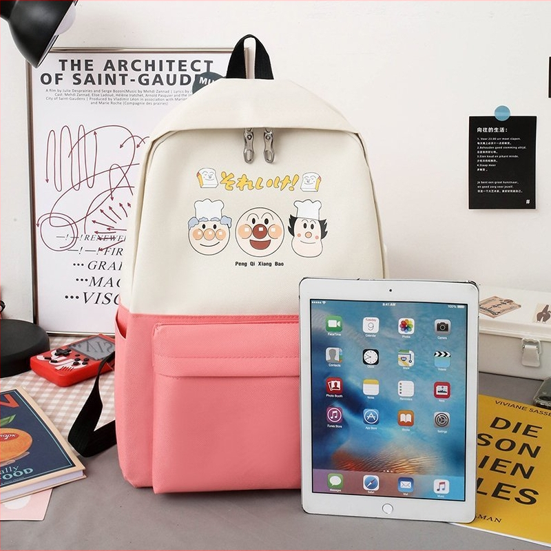 Set de patru rucsaci școlari din nylon, cu model anime, bretele cu pernă de aer, pentru elevi gimnaziu, logo personalizat