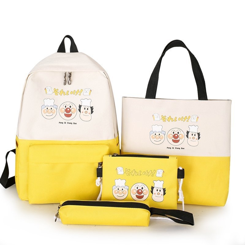 Set de patru rucsaci școlari din nylon, cu model anime, bretele cu pernă de aer, pentru elevi gimnaziu, logo personalizat