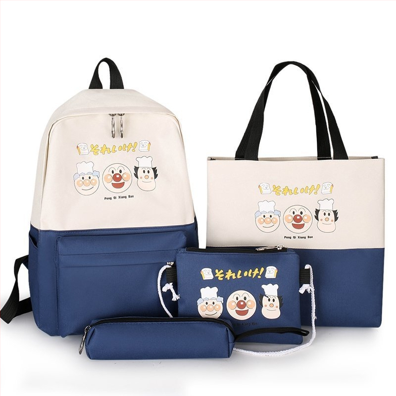 Set de patru rucsaci școlari din nylon, cu model anime, bretele cu pernă de aer, pentru elevi gimnaziu, logo personalizat