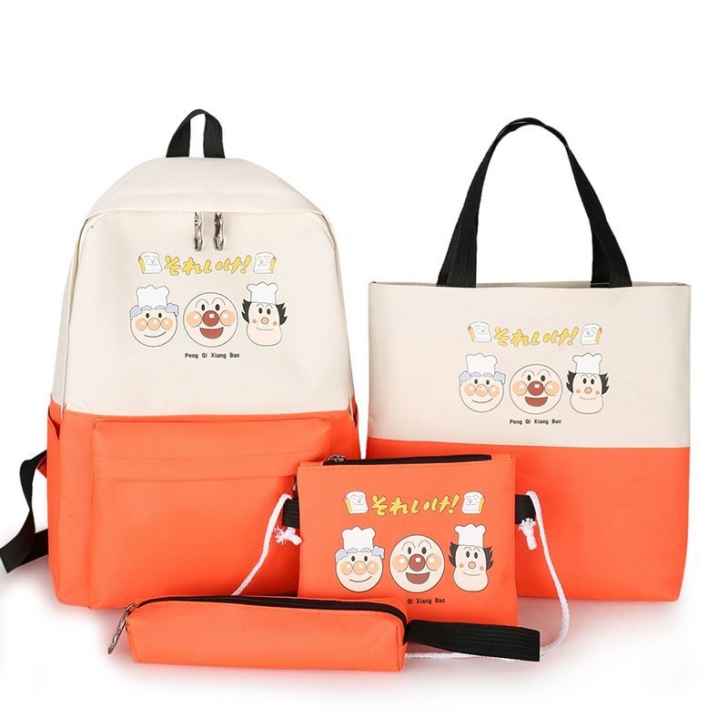 Set de patru rucsaci școlari din nylon, cu model anime, bretele cu pernă de aer, pentru elevi gimnaziu, logo personalizat