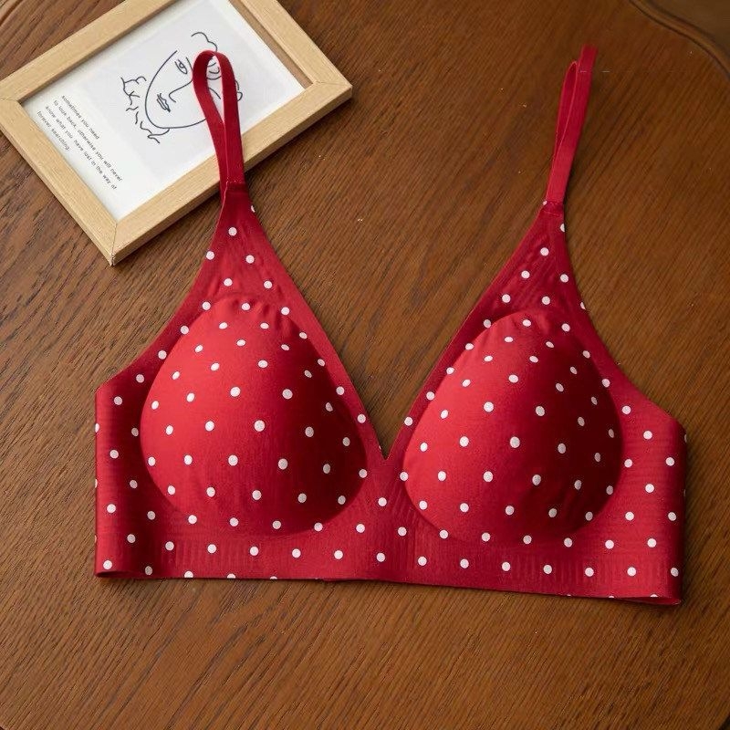 Set grudnjaka od pamuka, točkasti uzorak, stražnje zaključavanje s četiri reda kopči, fiksirane dvostruke naramenice, oblikovane košarice s tankim gornjim dijelom i debelim donjim dijelom