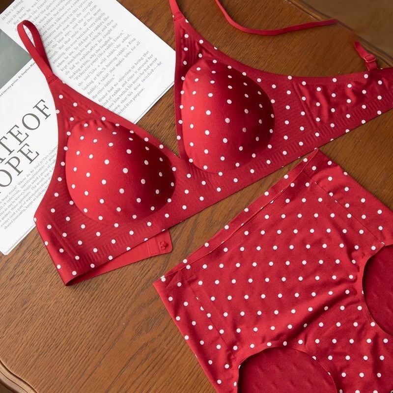Set grudnjaka od pamuka, točkasti uzorak, stražnje zaključavanje s četiri reda kopči, fiksirane dvostruke naramenice, oblikovane košarice s tankim gornjim dijelom i debelim donjim dijelom