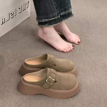 Slip-On mule s debelim đonom za povećanje visine | PU gornji dio, pjenasti đon, lagane, protuklizne, proljeće 2024, ležerni stil